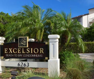 Front extrance sign to excelsior condo complex